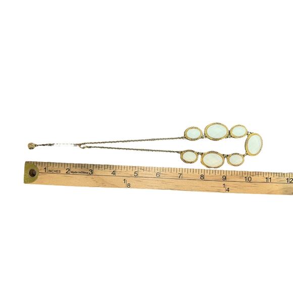 Monet Necklace & Earrings Set White Enamel Gold Tone Beveled Bead 10.5" Signed - Picture 10 of 11